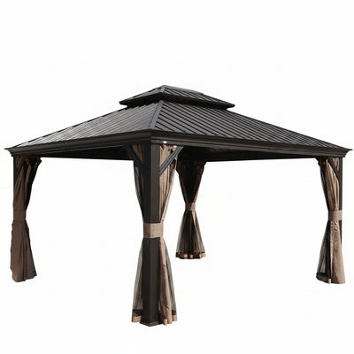 12-Ft X 14-Ft Alexander Dark Brown Gazebo with Hardtop Roof (Screen Included)
