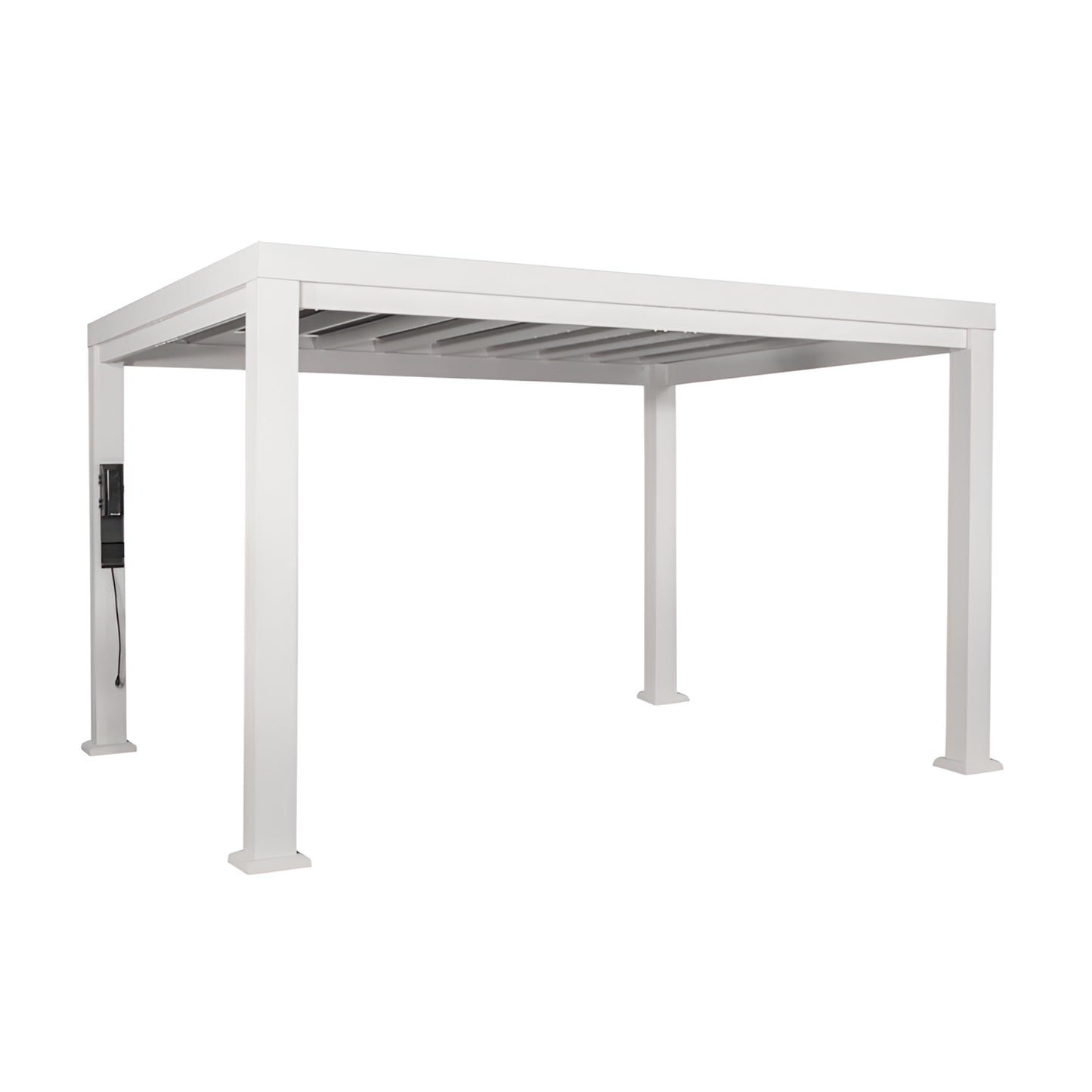 Windham 14' X 10' Modern Galvanized Steel Outdoor Patio Pergola Kit with Shade Sail Canopy and Powerport