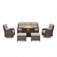 Outdoor Patio Furniture Set Built for Gatherings, Fire Pit Table, Swivel Chairs, 6-Inch Thick Cushions
