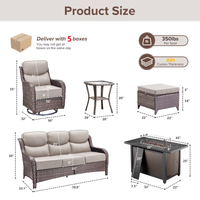 Outdoor Patio Furniture Set Built for Gatherings, Fire Pit Table, Swivel Chairs, 6-Inch Thick Cushions