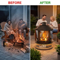 28-Inch Outdoor Propane Fire Pit, 65,000 BTU Lantern Top Patio Gas Fire Pit, Gazabo Gas Fireplace with Faux Stone Base, Lava Rocks, Cover & Pre-Attached 10Ft Propane Hose — Before & After