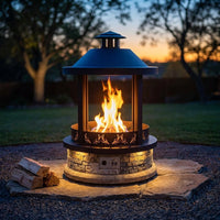 28-Inch Outdoor Propane Fire Pit, 65,000 BTU Lantern Top Patio Gas Fire Pit, Gazabo Gas Fireplace with Faux Stone Base, Lava Rocks, Cover & Pre-Attached 10Ft Propane Hose — Studio Shot