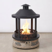 28-Inch Outdoor Propane Fire Pit, 65,000 BTU Lantern Top Patio Gas Fire Pit, Gazabo Gas Fireplace with Faux Stone Base, Lava Rocks, Cover & Pre-Attached 10Ft Propane Hose — Studio Shot