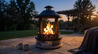 28-Inch Outdoor Propane Fire Pit, 65,000 BTU Lantern Top Patio Gas Fire Pit, Gazabo Gas Fireplace with Faux Stone Base, Lava Rocks, Cover & Pre-Attached 10Ft Propane Hose — Lifestyle