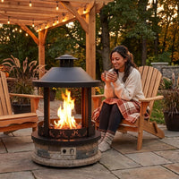 28-Inch Outdoor Propane Fire Pit, 65,000 BTU Lantern Top Patio Gas Fire Pit, Gazabo Gas Fireplace with Faux Stone Base, Lava Rocks, Cover & Pre-Attached 10Ft Propane Hose — Lifestyle