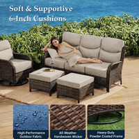 Outdoor Patio Furniture Set Built for Gatherings, Fire Pit Table, Swivel Chairs, 6-Inch Thick Cushions