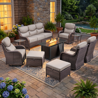 Outdoor Patio Furniture Set Built for Gatherings, Fire Pit Table, Swivel Chairs, 6-Inch Thick Cushions