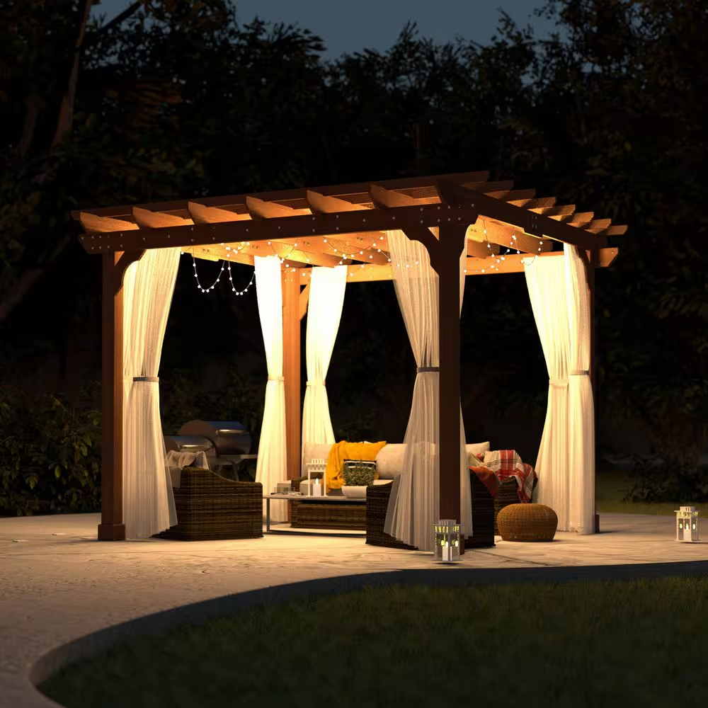 12 Ft. W X 12 Ft. D Cedar Wood Patio Pergola Shade Structure for Outdoor, Brown