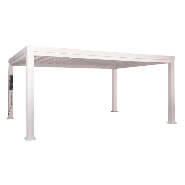 Windham 14' X 10' Modern Galvanized Steel Outdoor Patio Pergola Kit with Shade Sail Canopy and Powerport