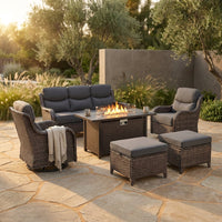 9-Piece Outdoor Patio Furniture Set with Fire Pit Table,Swivel Chairs and 6" Thick Cushions,Sectional Sofa and Ottomans,Patio Conversation Set for Porch Deck Garden Backyard — Studio Shot