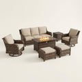 Outdoor Patio Furniture Set Built for Gatherings, Fire Pit Table, Swivel Chairs, 6-Inch Thick Cushions