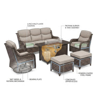 9-Piece Outdoor Patio Furniture Set with Fire Pit Table,Swivel Chairs and 6" Thick Cushions,Sectional Sofa and Ottomans,Patio Conversation Set for Porch Deck Garden Backyard — How It Works