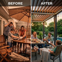 Motorized Louvered Pergola Designed for All-Season Comfort, Adjustable Slats, Weather Protection, Outdoor Living — Before & After
