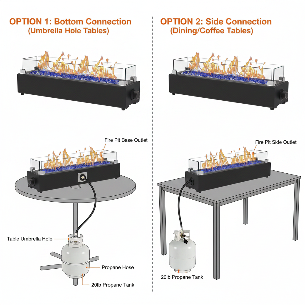 28-Inch Table Top Propane Fire Pit, 40,000 BTU Tabletop Firepit for Patio, Outdoor Portable Rectangular Fire Bowl W/Wind Glass Shield, Glass Rocks - Black