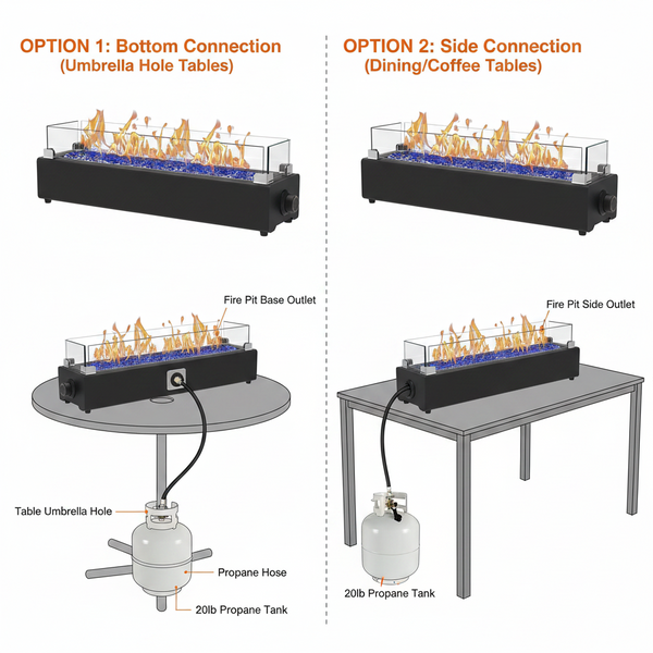 28-Inch Table Top Propane Fire Pit, 40,000 BTU Tabletop Firepit for Patio, Outdoor Portable Rectangular Fire Bowl W/Wind Glass Shield, Glass Rocks - Black