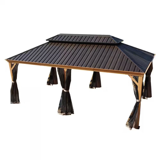 Apollo 12 Ft. X 20 Ft. W Wood like Aluminum Hardtop Gazebo with Galvanized Steel Roof and Mosquito Net