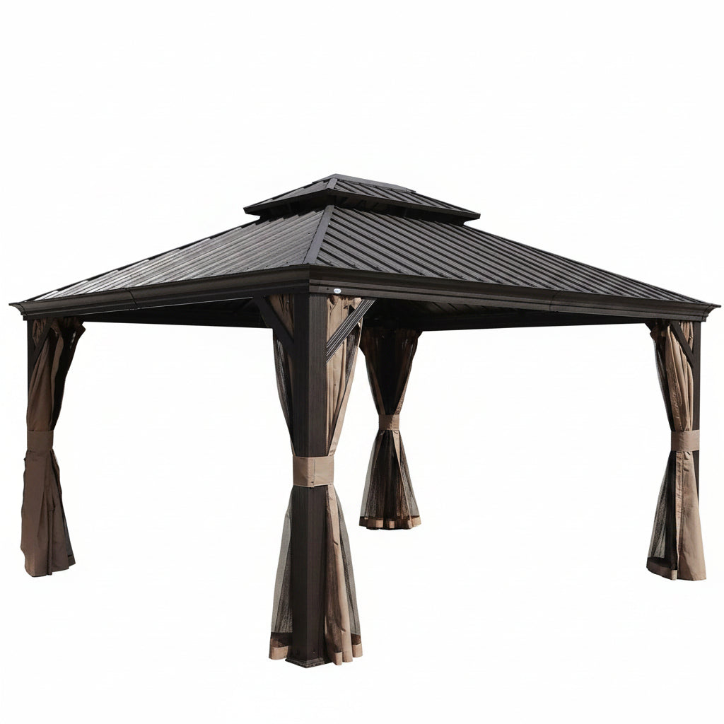 12-Ft X 14-Ft Alexander Dark Brown Gazebo with Hardtop Roof (Screen Included)