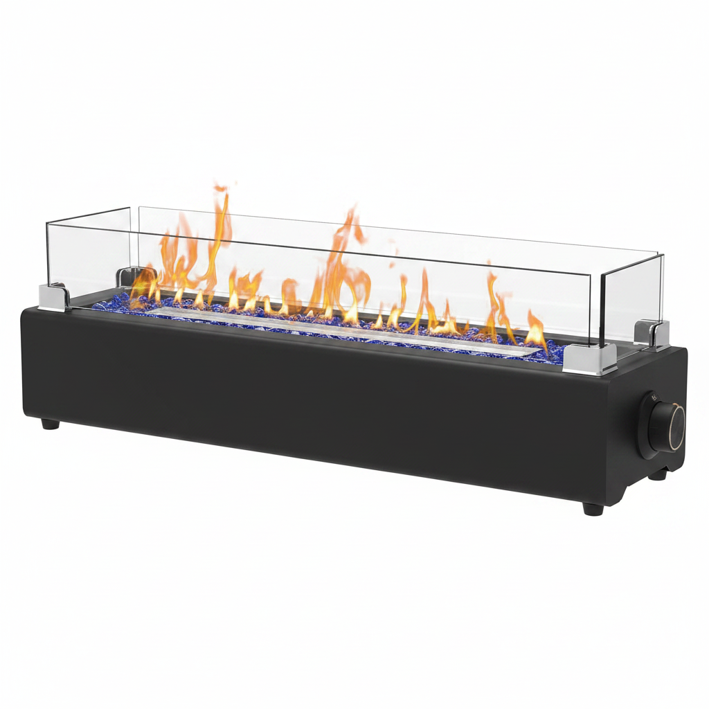 28-Inch Table Top Propane Fire Pit, 40,000 BTU Tabletop Firepit for Patio, Outdoor Portable Rectangular Fire Bowl W/Wind Glass Shield, Glass Rocks - Black